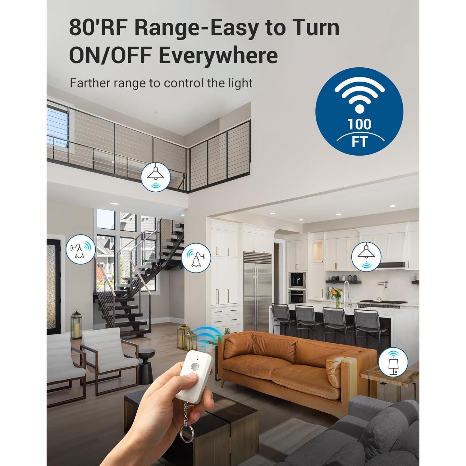 Remote Control Light Bulb Socket,  Light Bulbs Socket  Kit with Controller, Remote Light Socket E26/E27 Base for Pull Chain Light Fixture, No Wiring, Programmed, ETL Listed