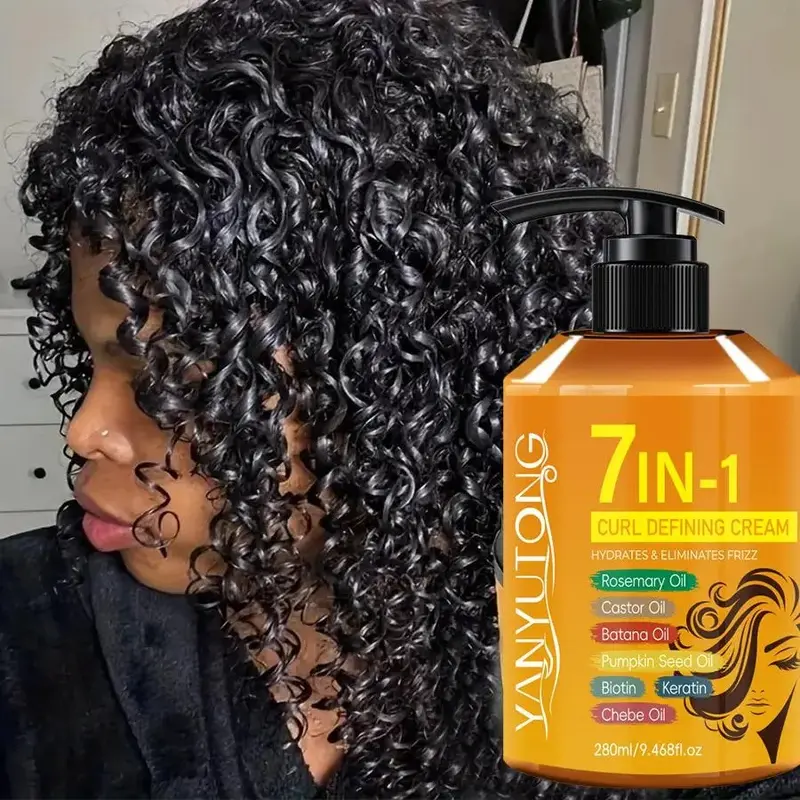 280 ml Styling Curling Cream, 7-in-1 Hair Styling Cream, Defining Styling Cream Haircare, Frizz Free Styling, Curly hair products, containing Moroccan nut oil, castor oil, increases hair volume, gloss, suitable for wavy and curly hair, Shiny Curls