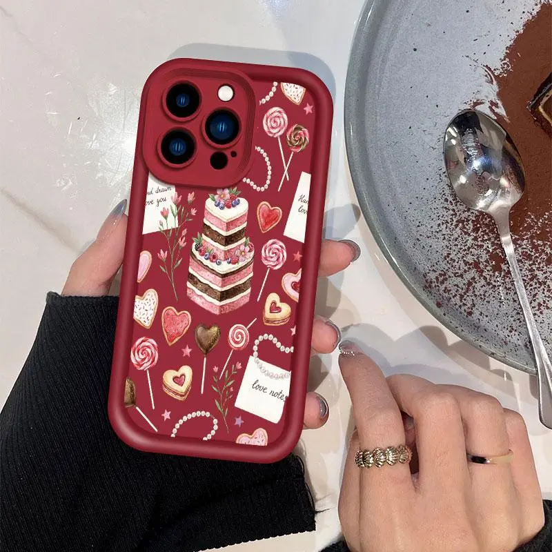 Phone Case: Coquette Pink Heart Phone Case for iPhone 17 E Air 16 15 14 Pro Max Plus 13 12 Mini 11 X XS XR, Cute Cupid Angel Vintage Valentine's Day Gift Shockproof Soft Cover, Sweet Chocolate Cake Cherry Phone Shell