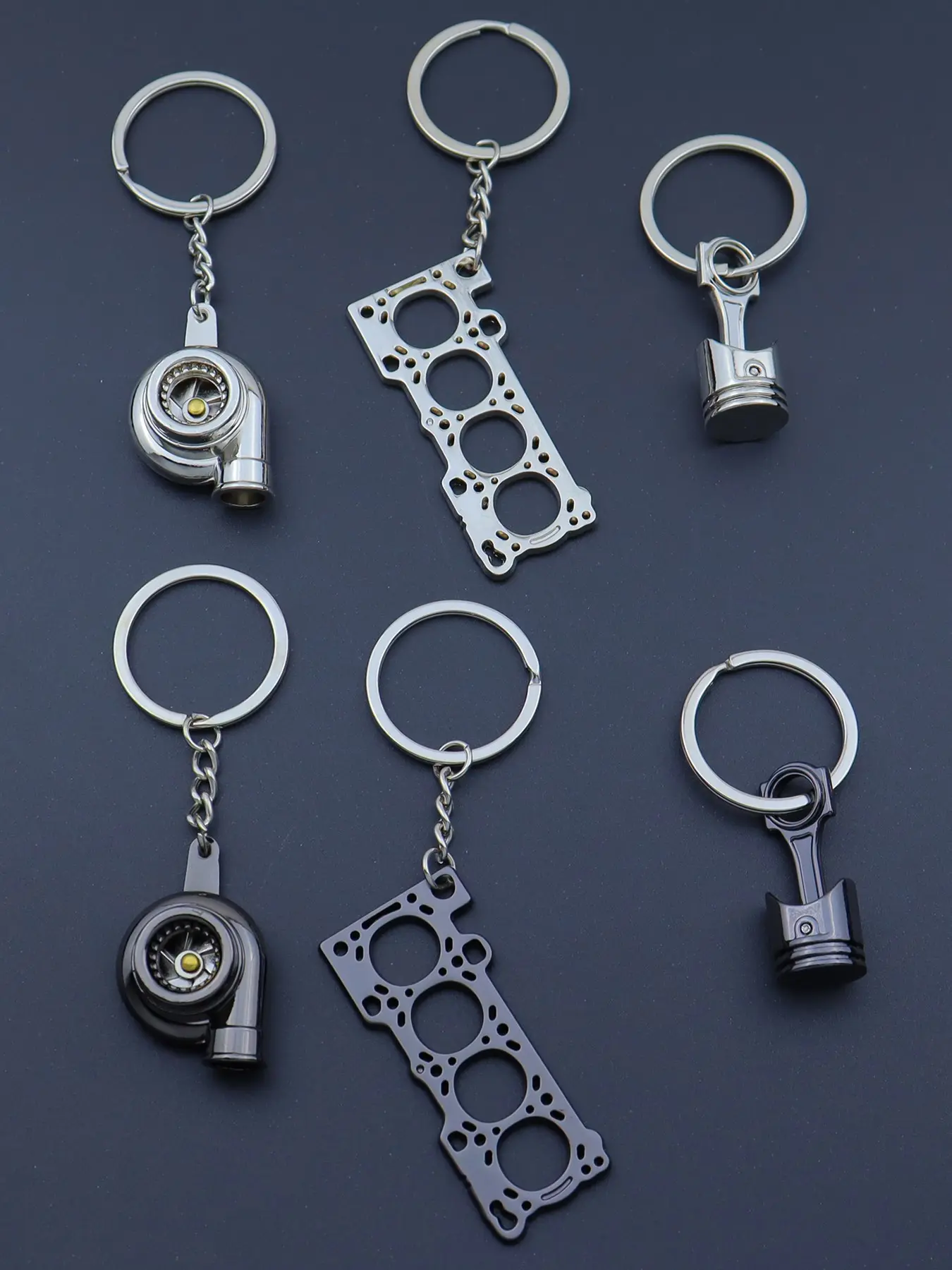 3pcs Creative Car Modification Keychains, Piston Turbo Engine Design, Automotive Culture Keyrings, Gift Keychains for Car Enthusiasts