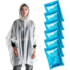 Disposable Rain Ponchos for Adults - Clear with Hood, Compact Emergency Ponchos for Hiking, Camping, Travel - Pack of 6