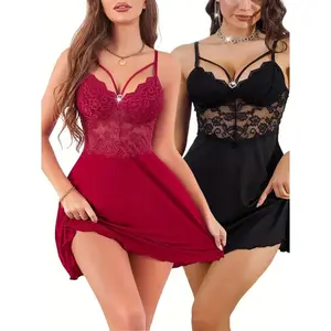 Plus Size Women Lace Nightgown, Soft Elegant Sleeveless Sleepwear Night Dress, Stylish Daily Lingerie Nightie for Gift