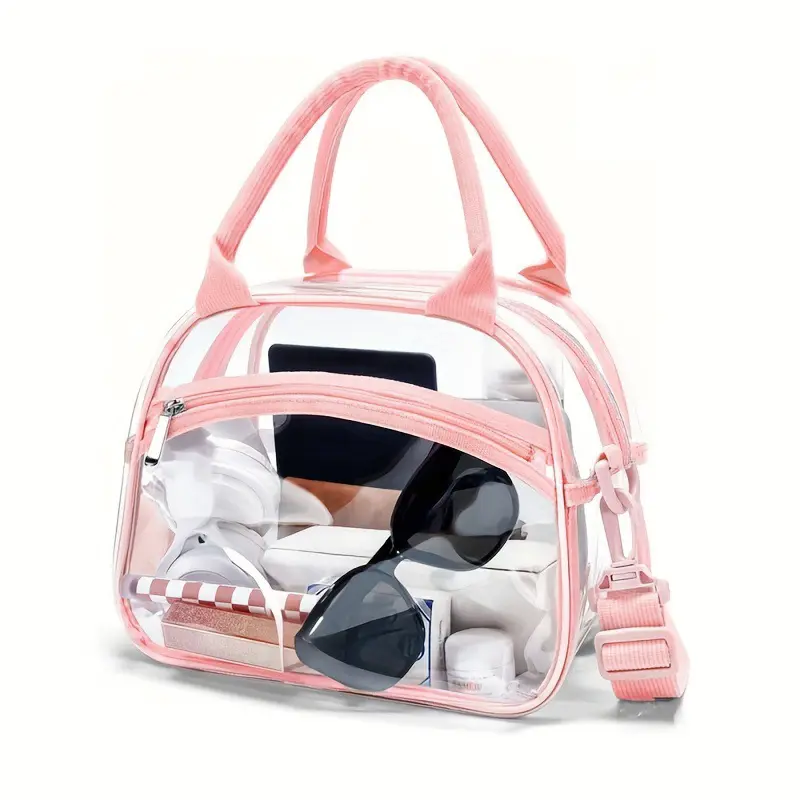 New Minimal Clear PVC Cosmetic Wash Bag, Waterproof Large Capacity Handheld Toiletry Storage Pouch