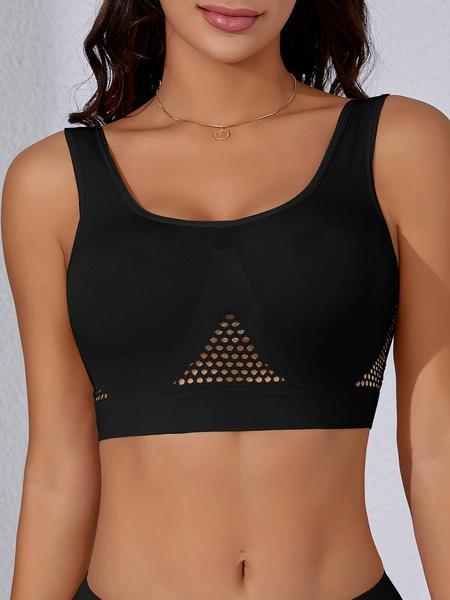 Women's Wireless Stretch Sports Bra Set, Seamless Hollow Out Design, Breathable Unpadded Push-Up Bras, Casual Slim-Fit Full Coverage Support