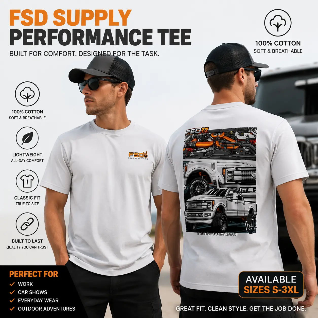 FSD Supply Truck Graphic Tee - 100% Cotton Classic Crewneck Menswear Shortsleeve Top for Performance Enthusiasts, Automotive Casual Outfit, Funny Men's Gift | TikTok Shop Deals
