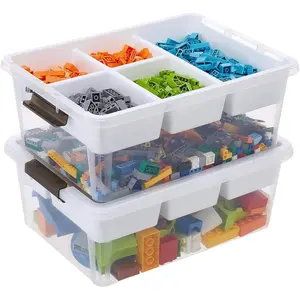 17 QT Plastic Storage Box with Removable Tray, Bins with Lids, 2 Packs Clear Storage Container for Craft Supplies, Beads, Tools, Sewing, and Playdoh Organization(White, 2Pack-17QT)