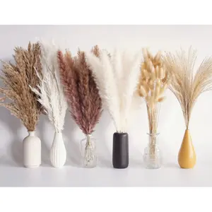 110 PCS Dried Pampas Grass Bouquet, Boho Table Decor, Bunny Tails Dried, Brown Pompas, White Pampas Grass for Wedding, Home, Rustic Party, Shower Decorations