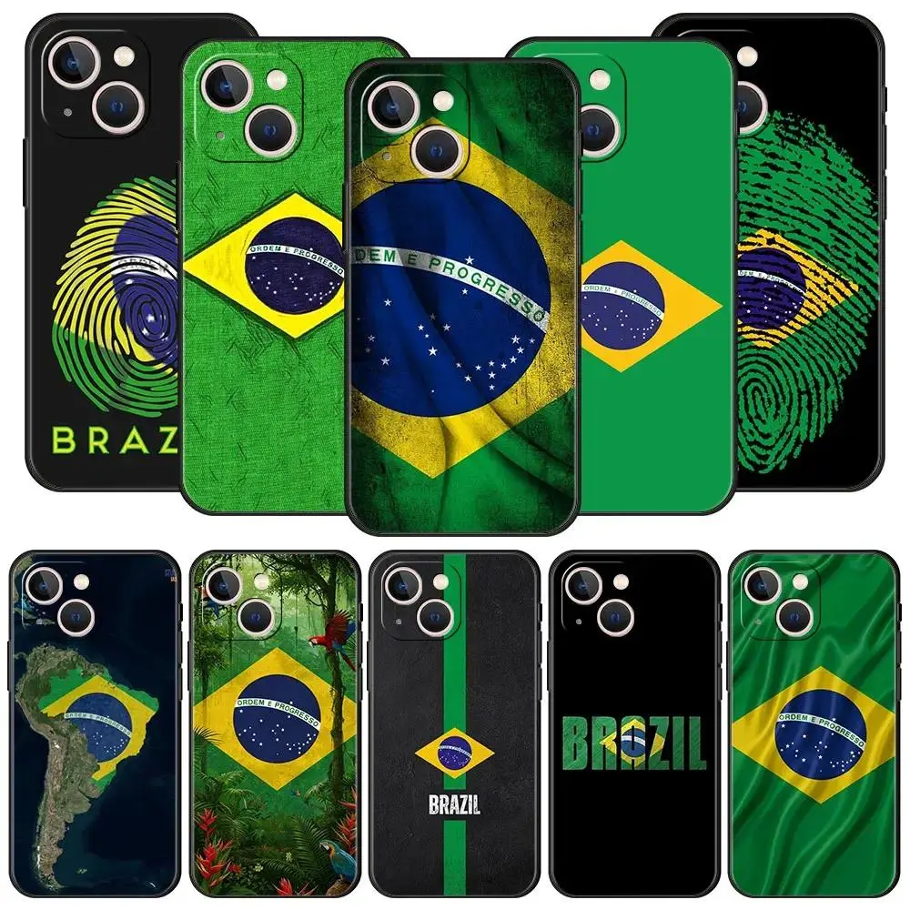 Large Brazil Flag Luxury Phone Case For iPhone 17 Promax 17e 17 16 15 14 13 12 11 Mini Pro Max Air  Anti-Fall shockproof protection Soft silicone Back Cover For Fans Gift