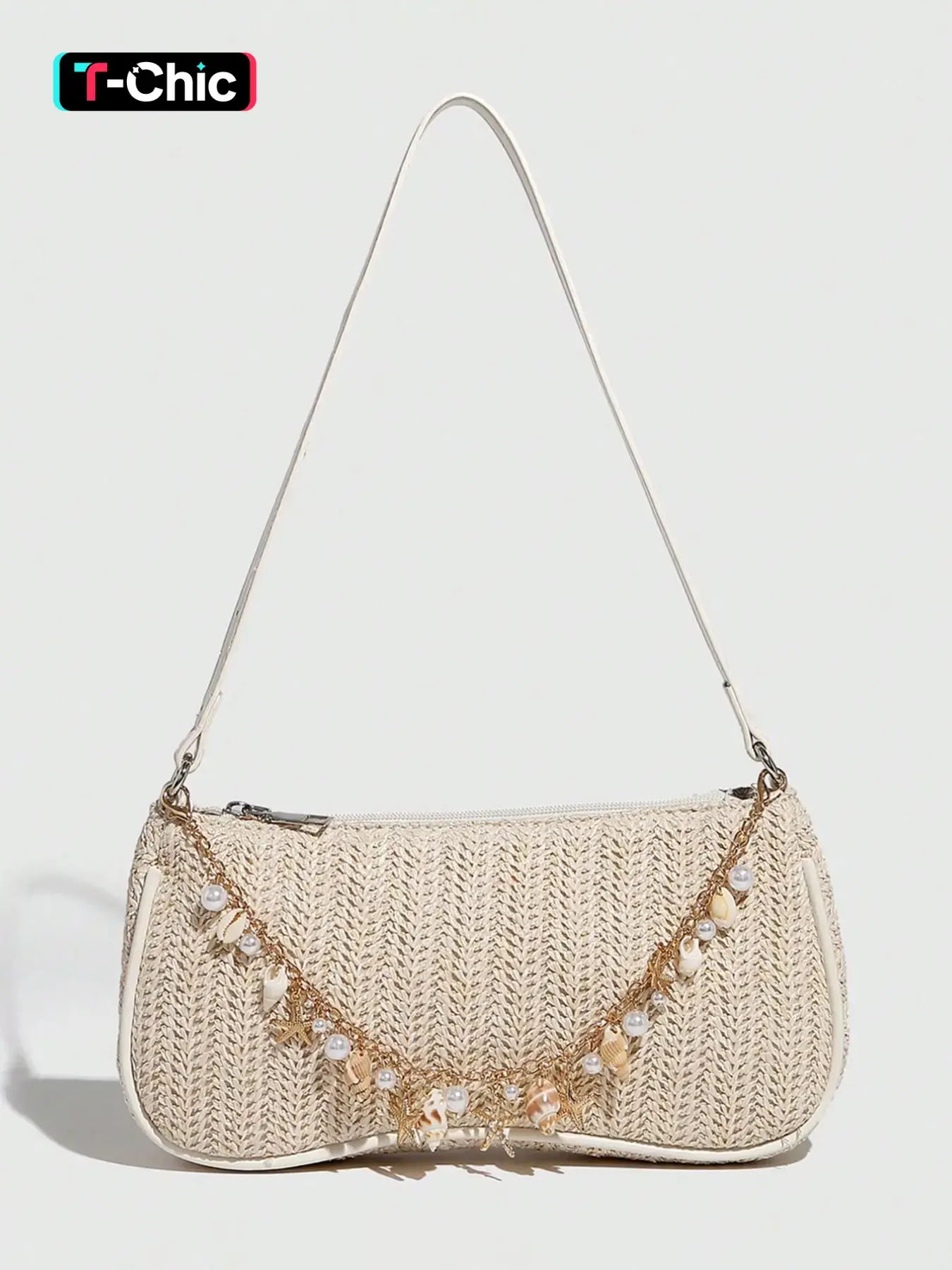 Fashion Women’s Straw Bag, Summer Beach Vacation Y2K Hot Girl Shoulder Small Bag with Conch Decoration, Casual Trendy Bag, Fashionable Straw Boho Bag, Bohemian Straw Bag