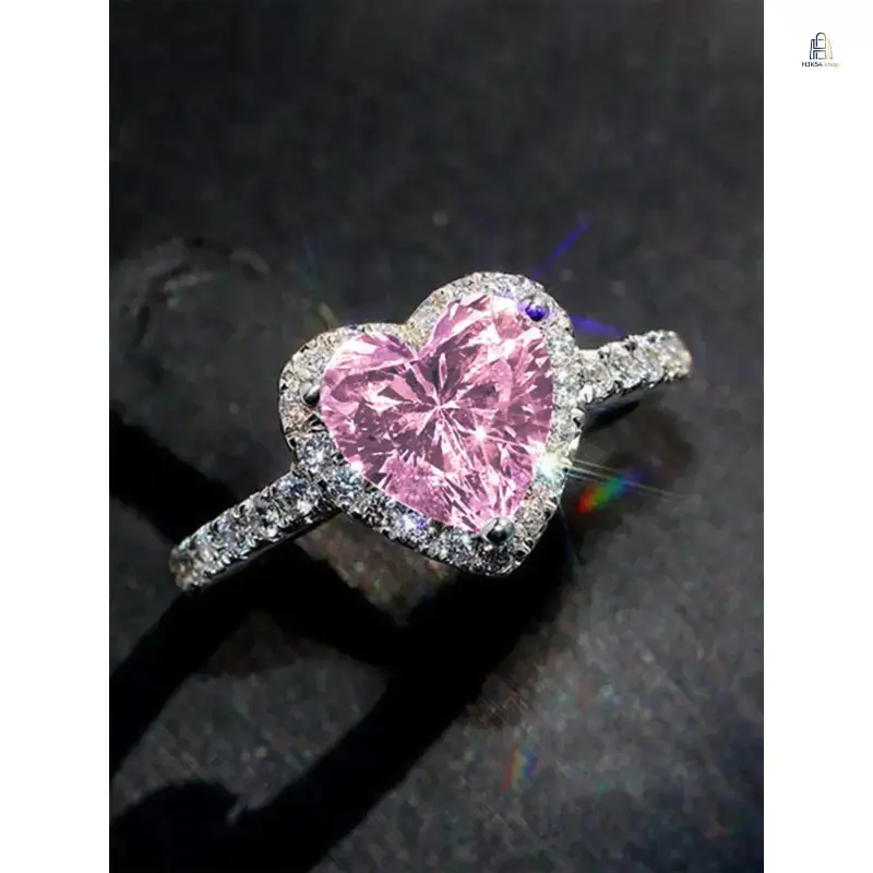 Women's Dainty Heart-Shaped Copper Ring with Sparkling Multicolor Rhinestones, Elegant Fashion Jewelry, Party or Birthday Gift