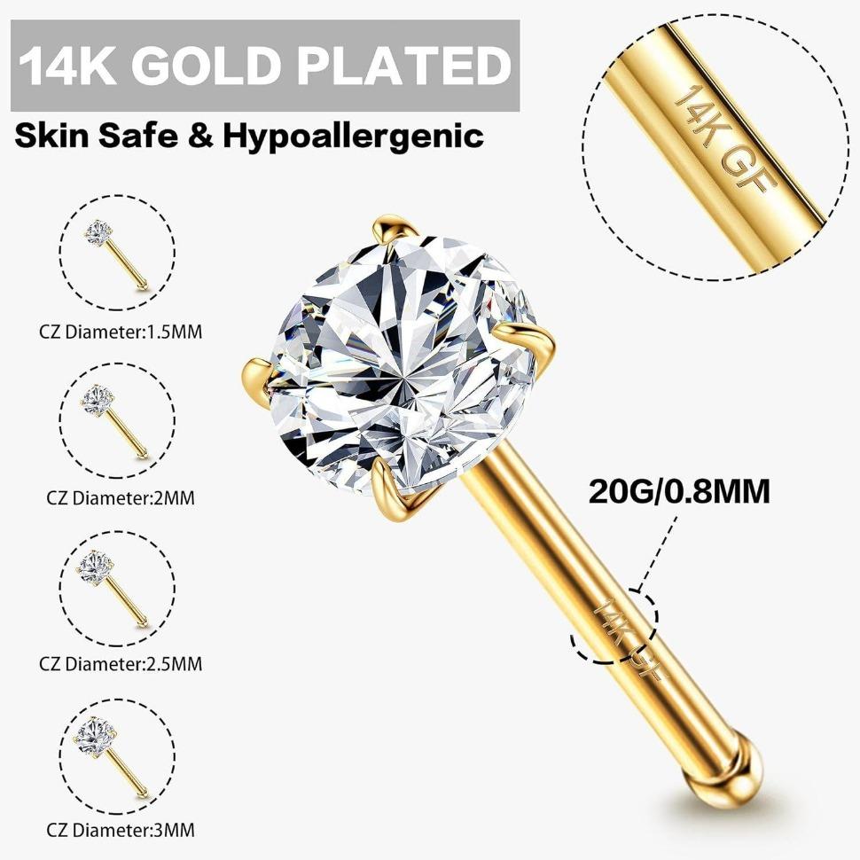 Jstyle 4 Pcs Golden Plated Nose Studs 20G Stainless Steel Stud Nose Ring 1.5-3mm Round CZ Simulated L Bend Nose Stud Hypoallergenic Nose Piercing Jstyle 4 Pcs Golden Plated Nose Studs 20G Stainless Steel Stud Nose Ring 1.5-3mm Round CZ Simulated L Bend Nose Stud Hypoallergenic Nose Piercing