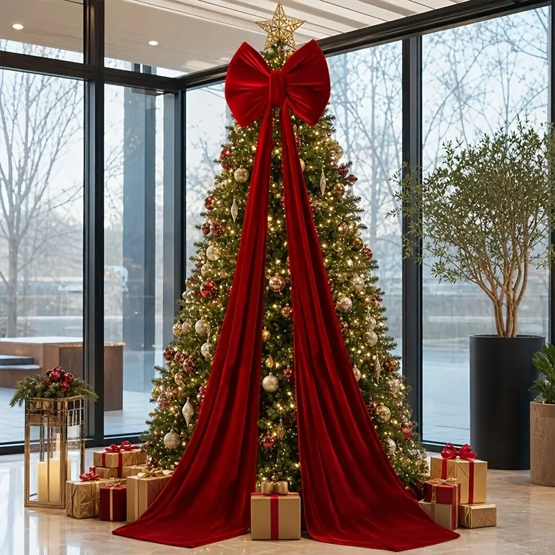 Thick Large Bow Decoration, Wine Bow for Backdrop, Long Ribbon Bow, Christmas Photo Props, Home Studio Decor, Window Accent