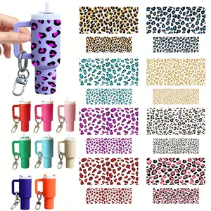 Mini UV DTF Keychain Packaging Set Featuring An 8pcs Colorful Leopard Print & 8pcs Mini Cup Keychains Designed to Be Waterproof and Durable. This Transfer Paper Is Perfect for Creating Handmade Ice Cup Keychains, Making It An Excellent Choice for