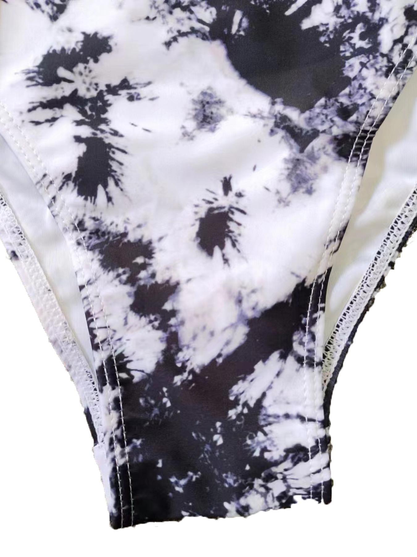 Plus Size Tie Dye Print Halter Neck Criss Cross Backless Underwire Push Up Swim Bra & High Waist Swim Panty Set, Casual Fashion Cut Out Sleeveless Swim Top & Swim Bottom Swimwear Set, Bikini Sets, Halter Bikinis Set, Halter Bikini Swimsuit