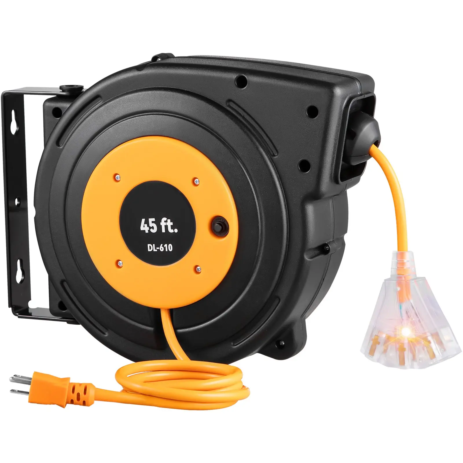 【DealsForYouDays】VEVOR Automatic Retractable Industrial Power Extension Reel, 12AWG/3C SJTOW Cord (45 FT), 15A/125V/1875W, Polypropylene Lighted Plug, Water-Resistant Black, Heavy-Duty for Shops & Commercial Power Supply