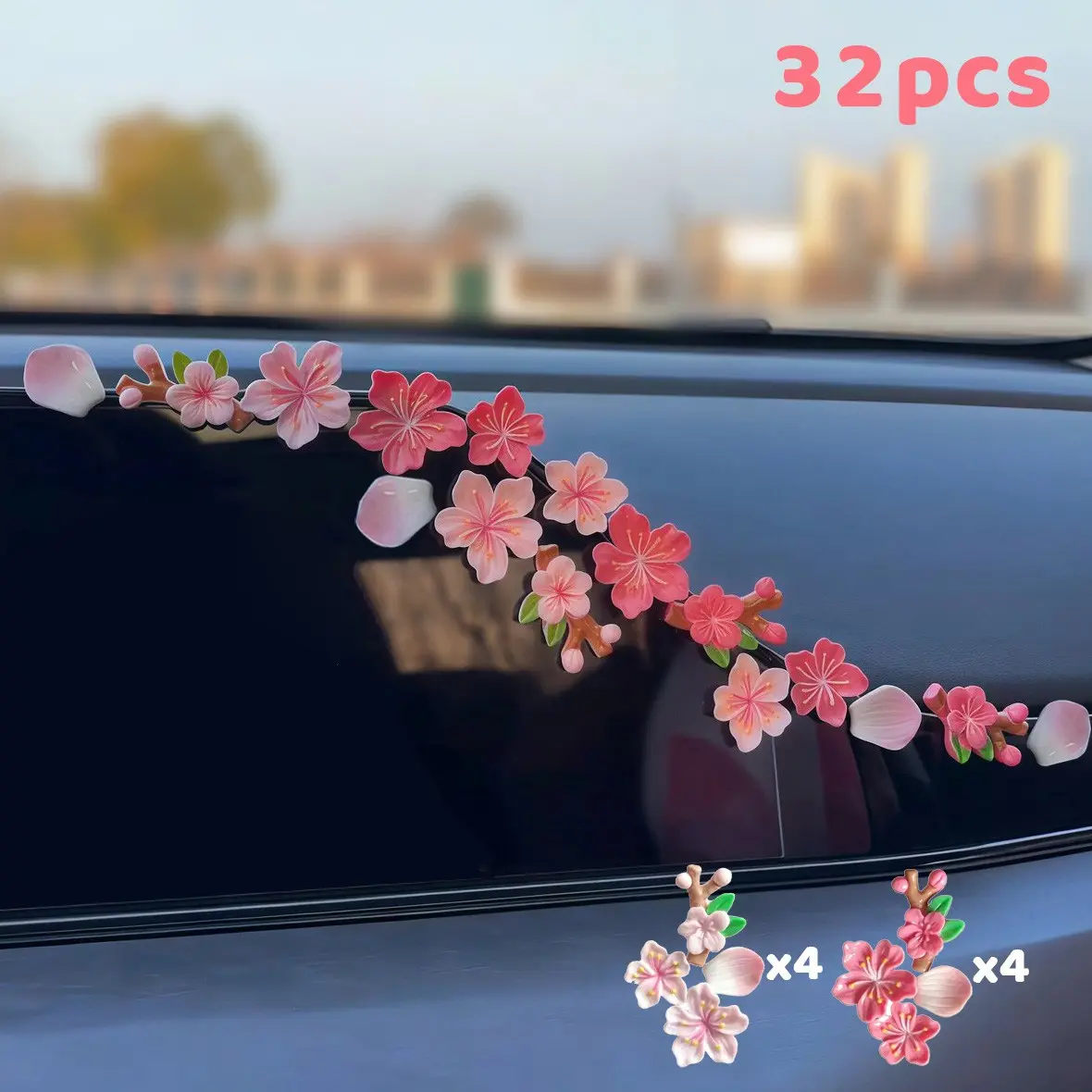 32pcs Car Sticker Set, Floral Design Decorative Stickers, Car Interior Decal, Scratch Cover DIY Decoration, Interior Accessories, Dashboard Ornament
