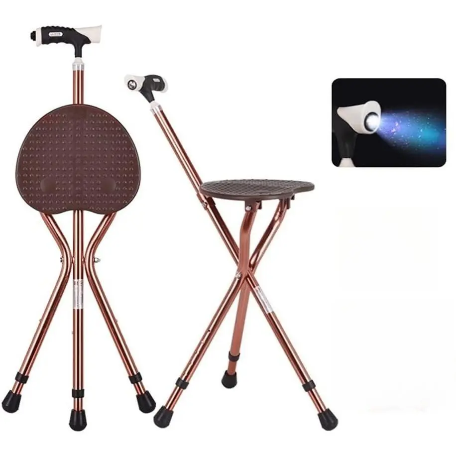 Folding Cane with Seat Adjustable Height and Seat for Seniors Heavy Duty Tripod Design Portable for Travel Shopping Outdoor Supports up to 400 LBS