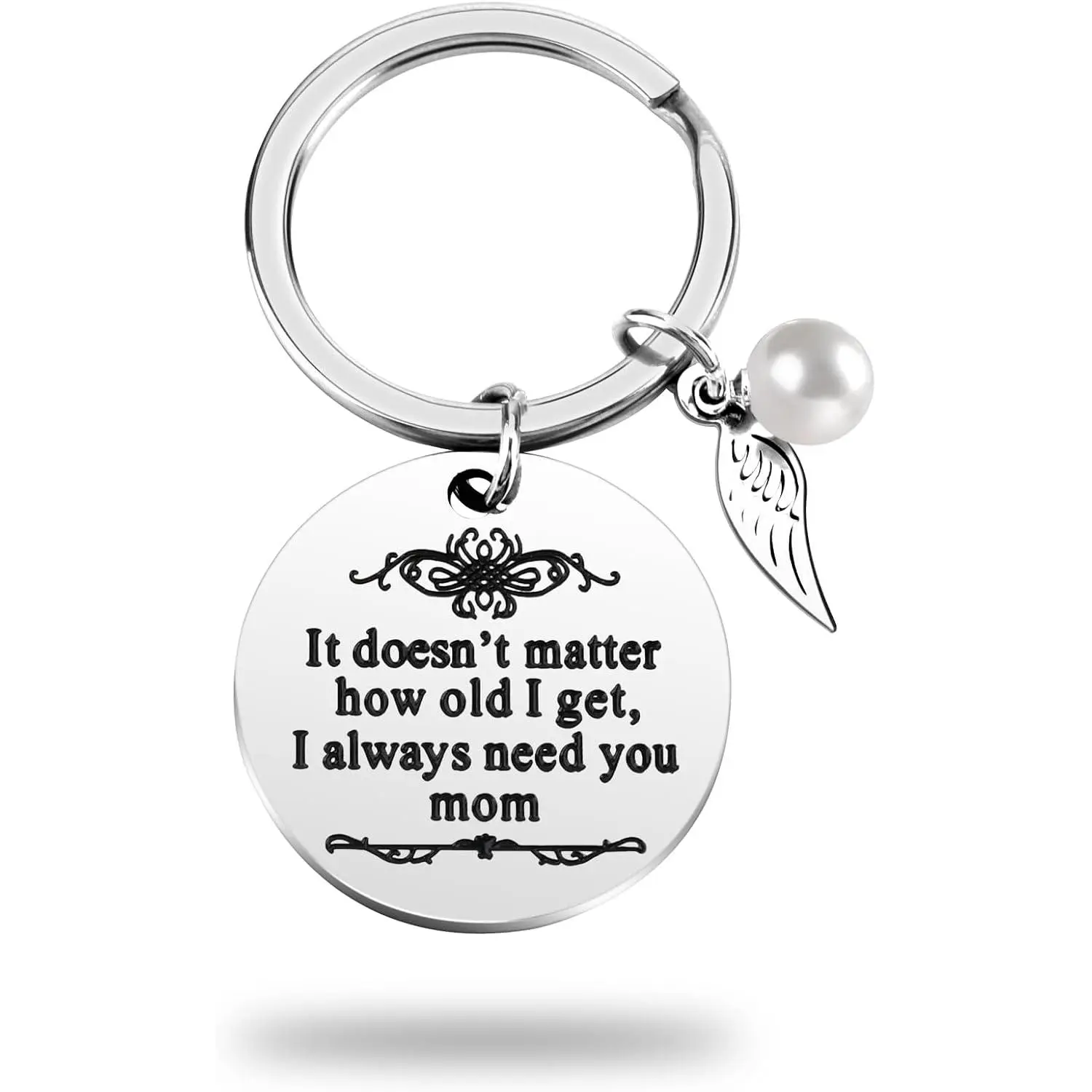 Durable Stainless Steel Engraved Text Round Tag Keychain, Baby Fashion Accessory Gift for Mom from Daughter Son (Mother’s Day, Christmas)