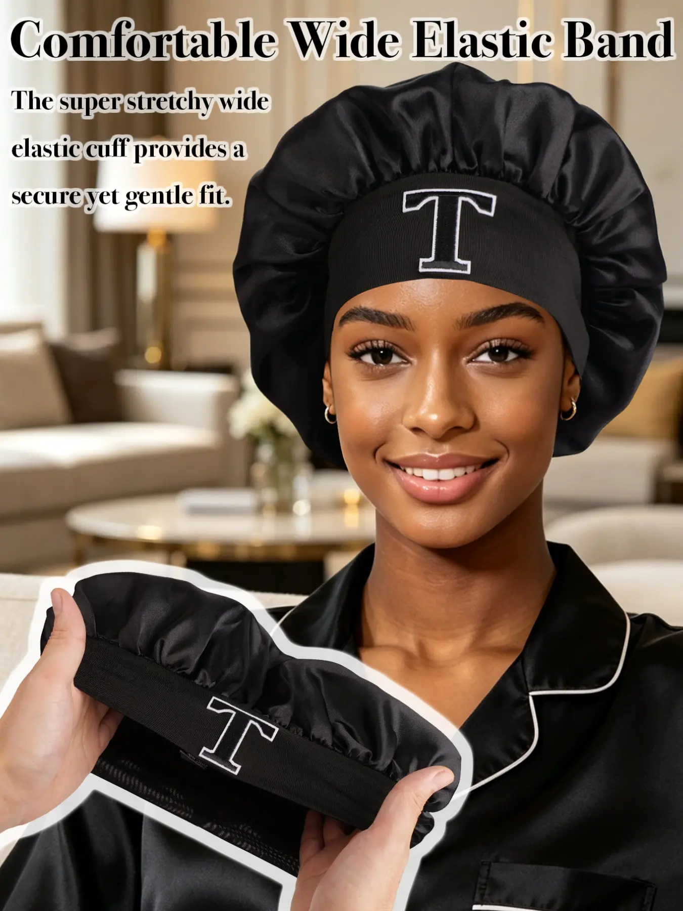 Women's Wide Brim Elastic Satin Sleep Hat, Curling Cap, Shower Cap, Skin-Friendly Fashion Hat, Comfortable and Stylish, Bonnets For Sleeping