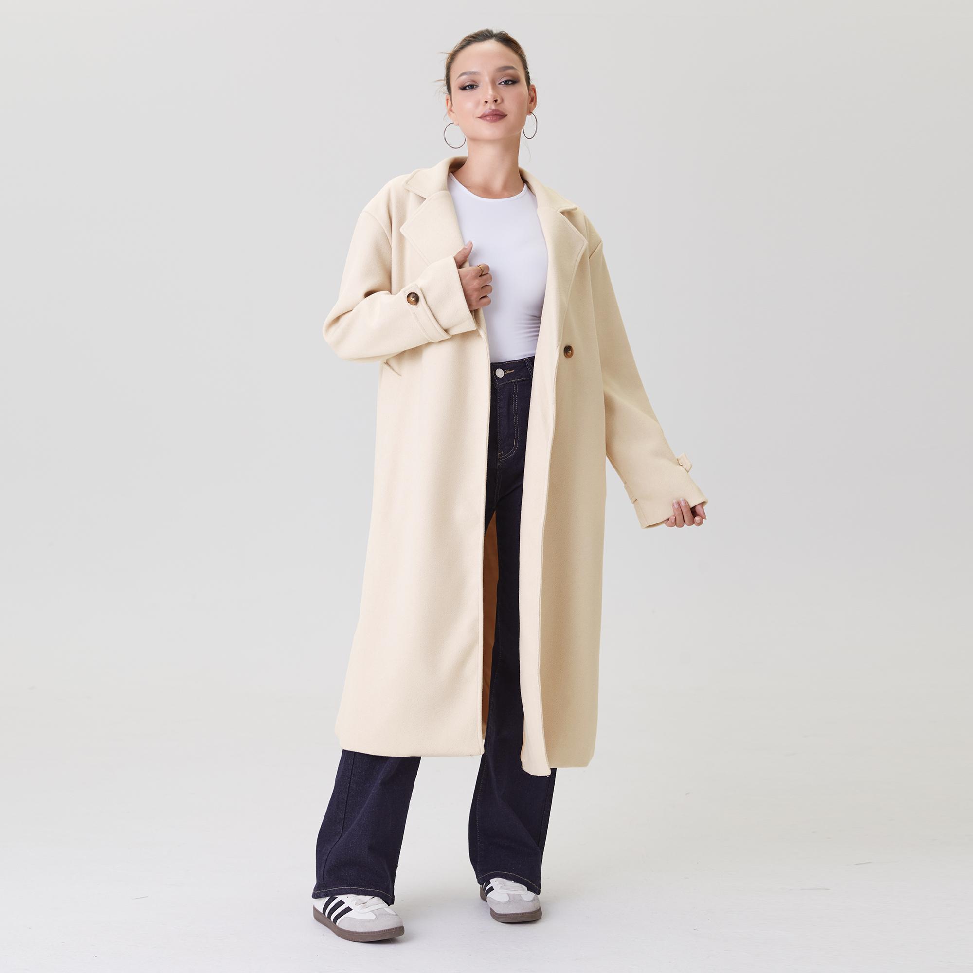 KatchMe Women's Elegant Double-Breasted Notch Lapel Long Sleeve Thermal Outerwear, Cozy Jacket Outfit for Fall & Winter, Versatile Long Coat