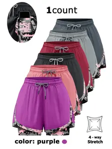 Women's 2‑in‑1 Layered Anti‑Chafing Athletic Shorts with Elastic Waistband、 Phone Pocket , Breathable Comfort Quick-Dry  Fabric for All Seasons,Perfect for Outdoor Running and Gym Workouts