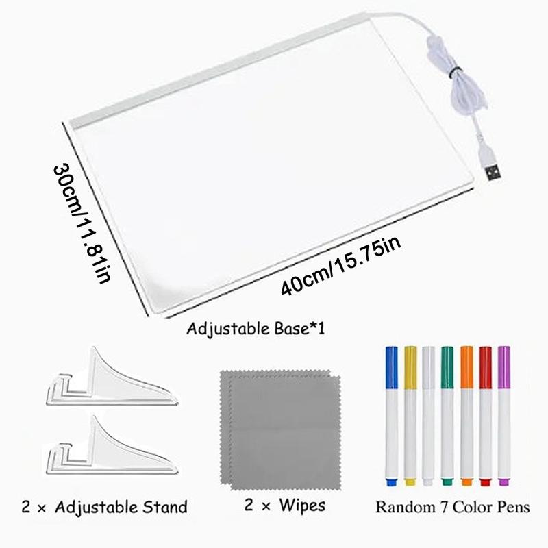 Christmas gifts,LED color luminous board, large-sized drawing board, 7 colors of lights, LED drawing board acrylic board with lights, LED drawing board with bracket, 7 marker pens, 2 cloths, erasable learning memo message board, Neon Accent Lights