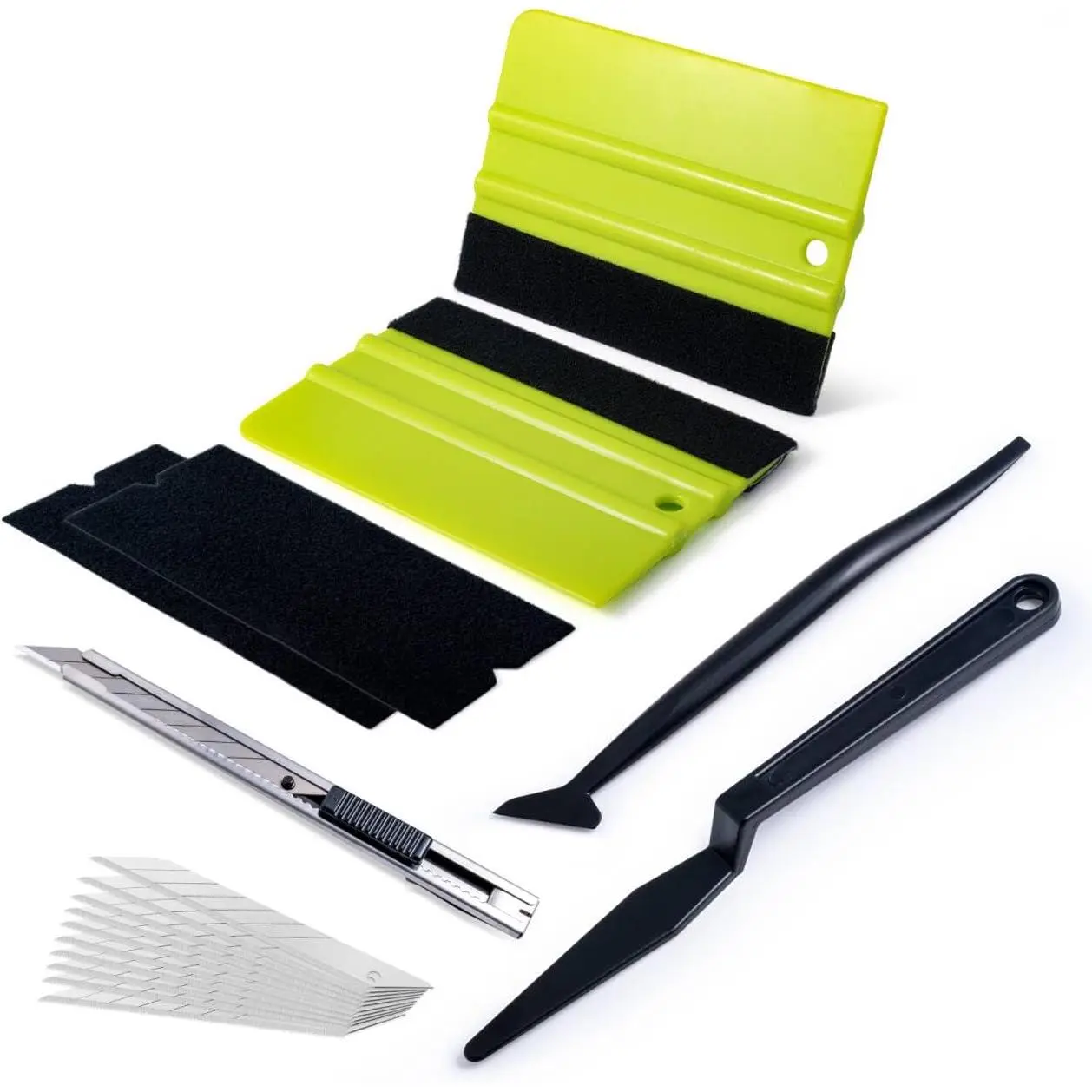Automotive Window Tint Installation Kit - Professional 17-in-1 Synthetic Felt & Tool Set with 2 Pre-Cut Felt Pads, Locking Blade, Corner Tool, 10 Utility Accessories for Car Window Repair, Smooth Surfaces