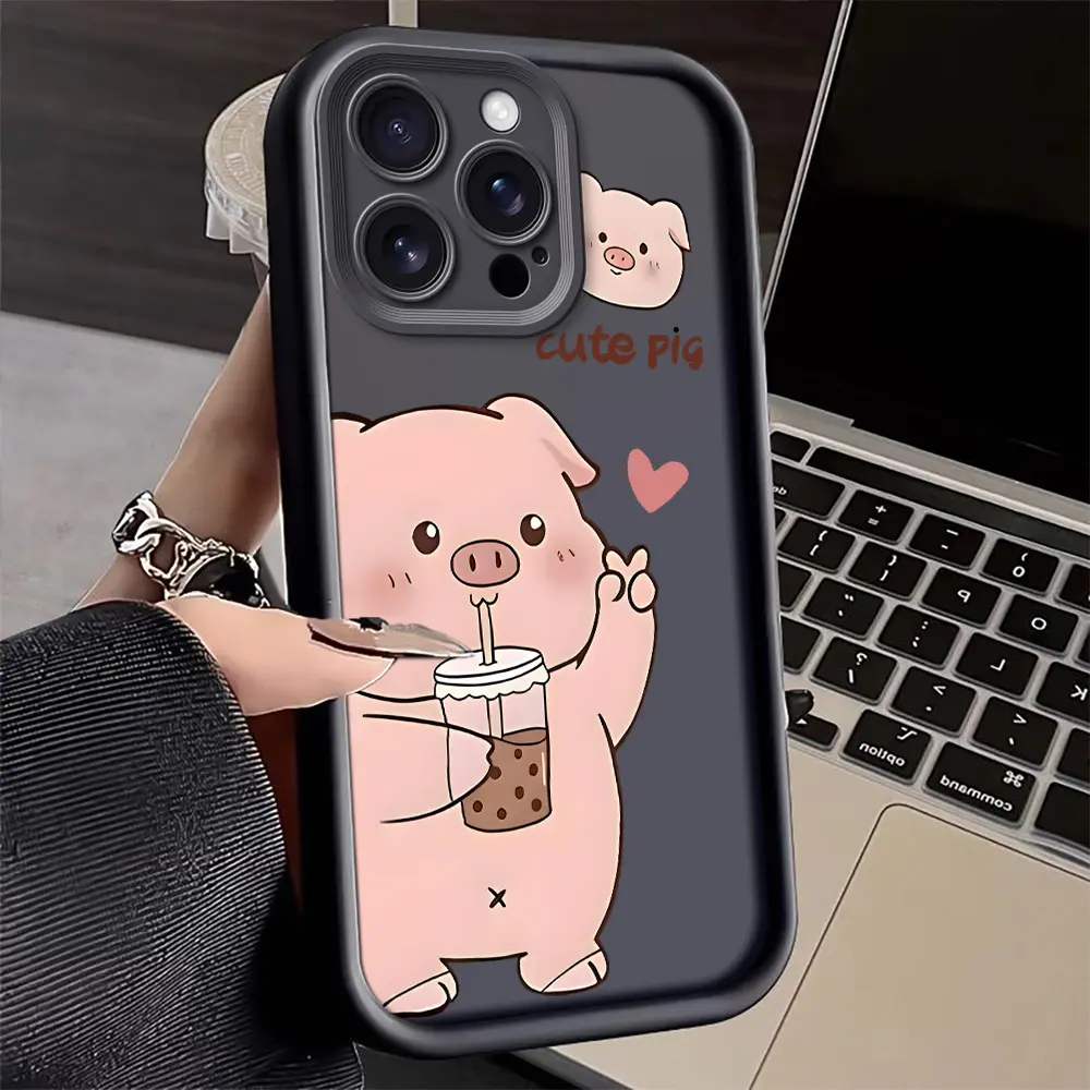 Cute Pig pattern Luxury Gift Idea iPhone Case for iPhone 17 Pro Max 16 16e 15 14 Plus 13 12 Mini 11 Air X XS Shockproof Soft Cover with Pattern and Full Protection, Protector Iphone 13, Drop Proof