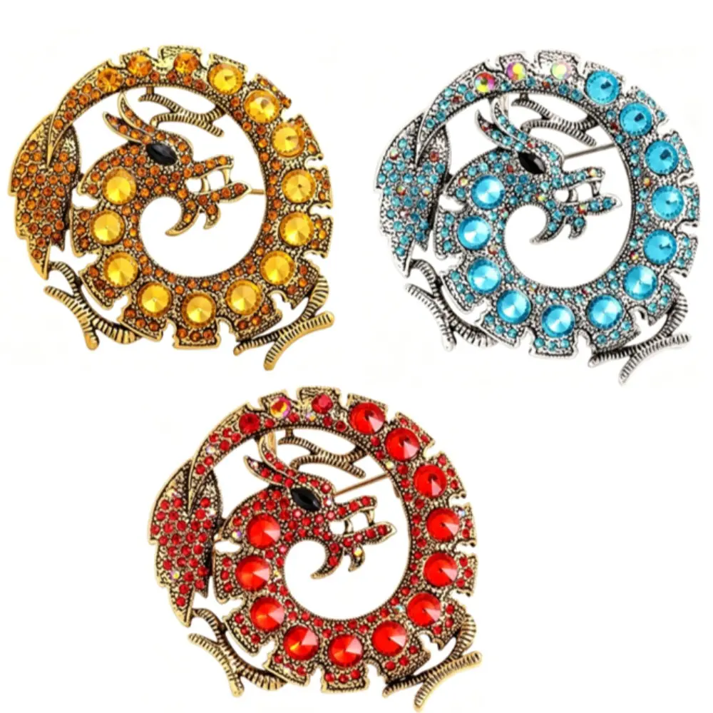 3 Styles Fashion Men Women Luxury Dragon Badges Brooch Vintage  Animal Brooches Pins Jewelry Gift