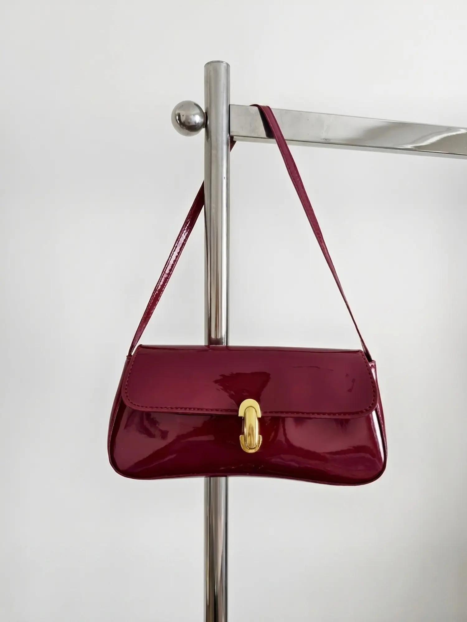 French Style Quilted Handbag, glossy design with rotating lock closure and versatile shoulder or hand carry options, elegant fashion bag for parties, commuting and everyday outings