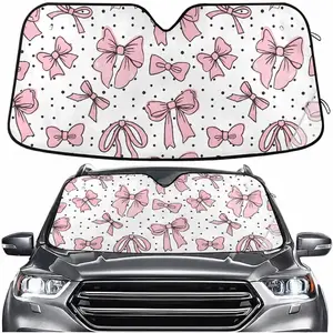 Cute Bows Pink Windshield Sun Shade for Car Auto SUV Truck Foldable Front Window Sunshade Sun Visor Protector Block UV Rays Reflect Heat, 55" x 28"Gift.