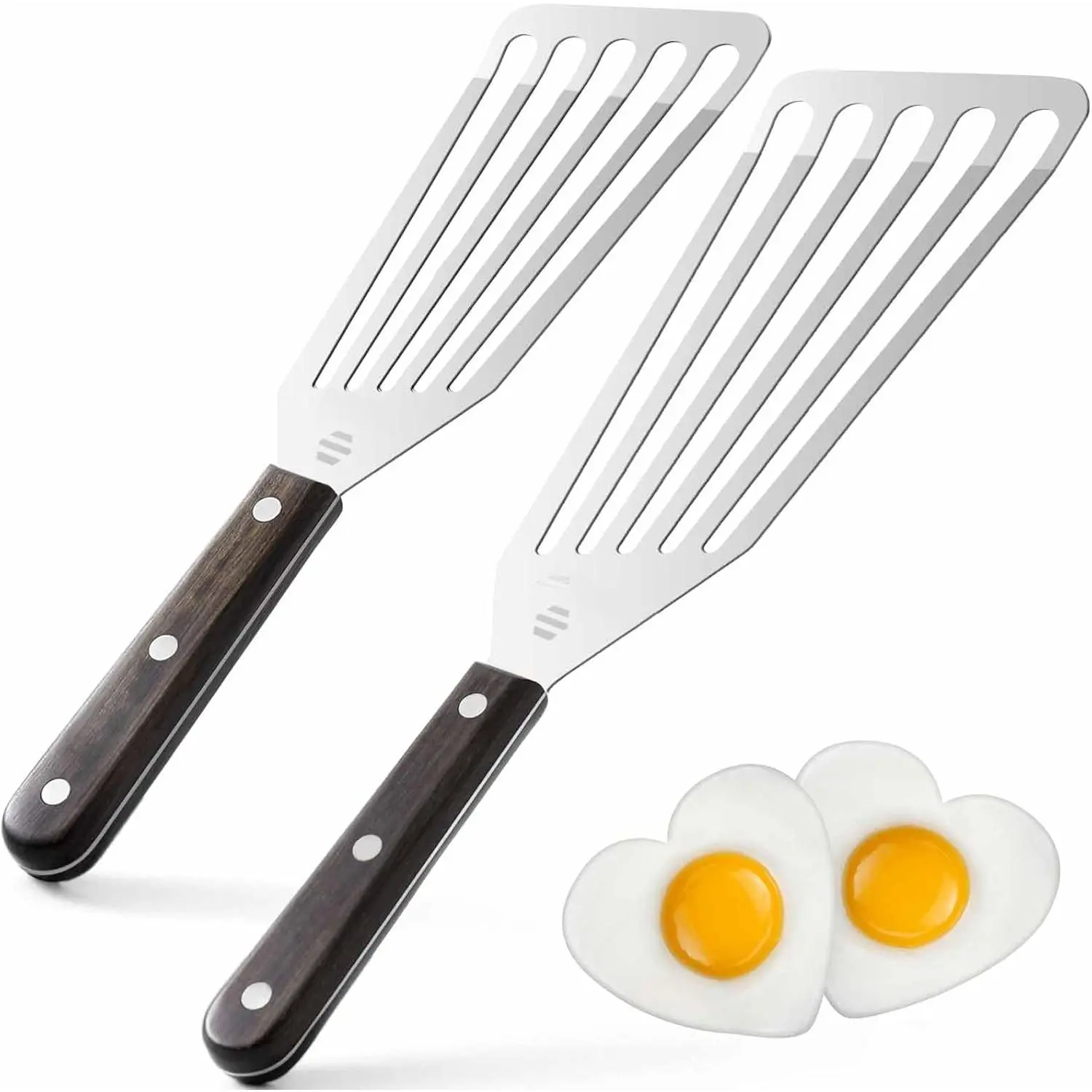 2pc Fish Spatula Stainless Steel - Flexible Slotted Metal Turner, Durable Lightweight Kitchen Tool for Flipping Eggs, Burgers, Ideal for Baking & BBQ, Great Gift Option