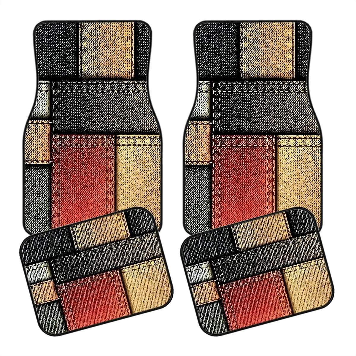 Universal Suv Car Floor Mats, Multi-Color Patchwork Theme, Durable All-Season Accessories, Front and Rear Seats, Car Mat Set, Fashionable Interior Decor, Car Floor Mats All Weather