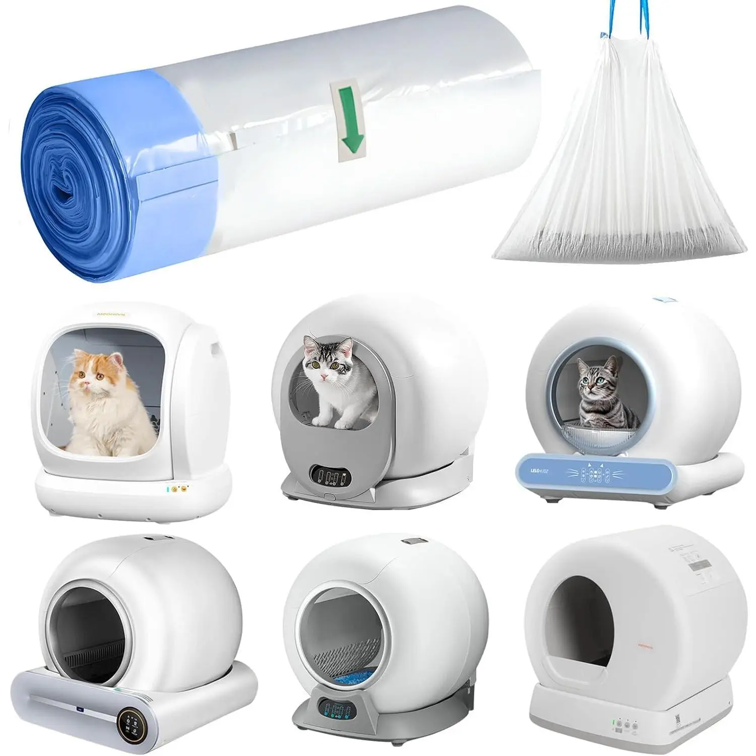Automatic  Litter Box Liners-25 Counts Heavy-Duty  Bags | Extra Thick Trash Bag Compatible with Litter Box Robot 3/4/5   PARUUNTYS Cumrige Self-Cleaning  Box