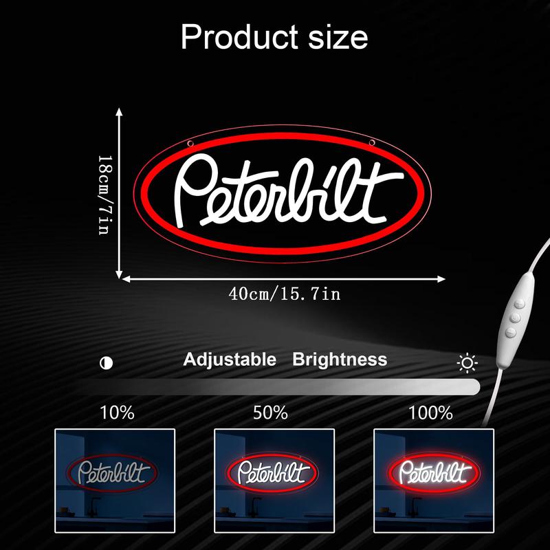 Peterbilt Neon Sign, USB Powered Dimmable LED Neon Light Sign, Decorative Neon Sign for Farm Bedroom Man Cave Bar, Modern Mood Lighting