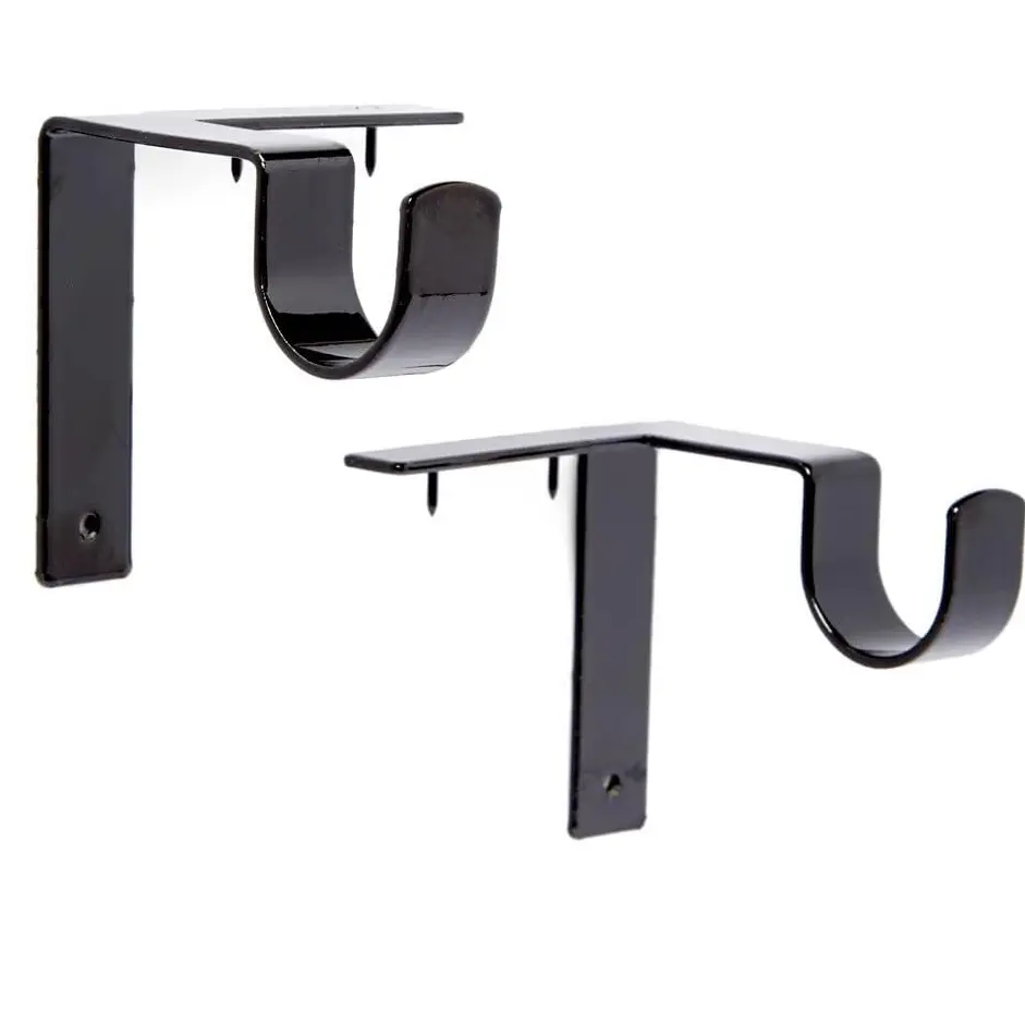 1" Black No-Drill Single Curtain Rod Brackets for Wood Trim, Curtain Hanging - Damage-Free Installation