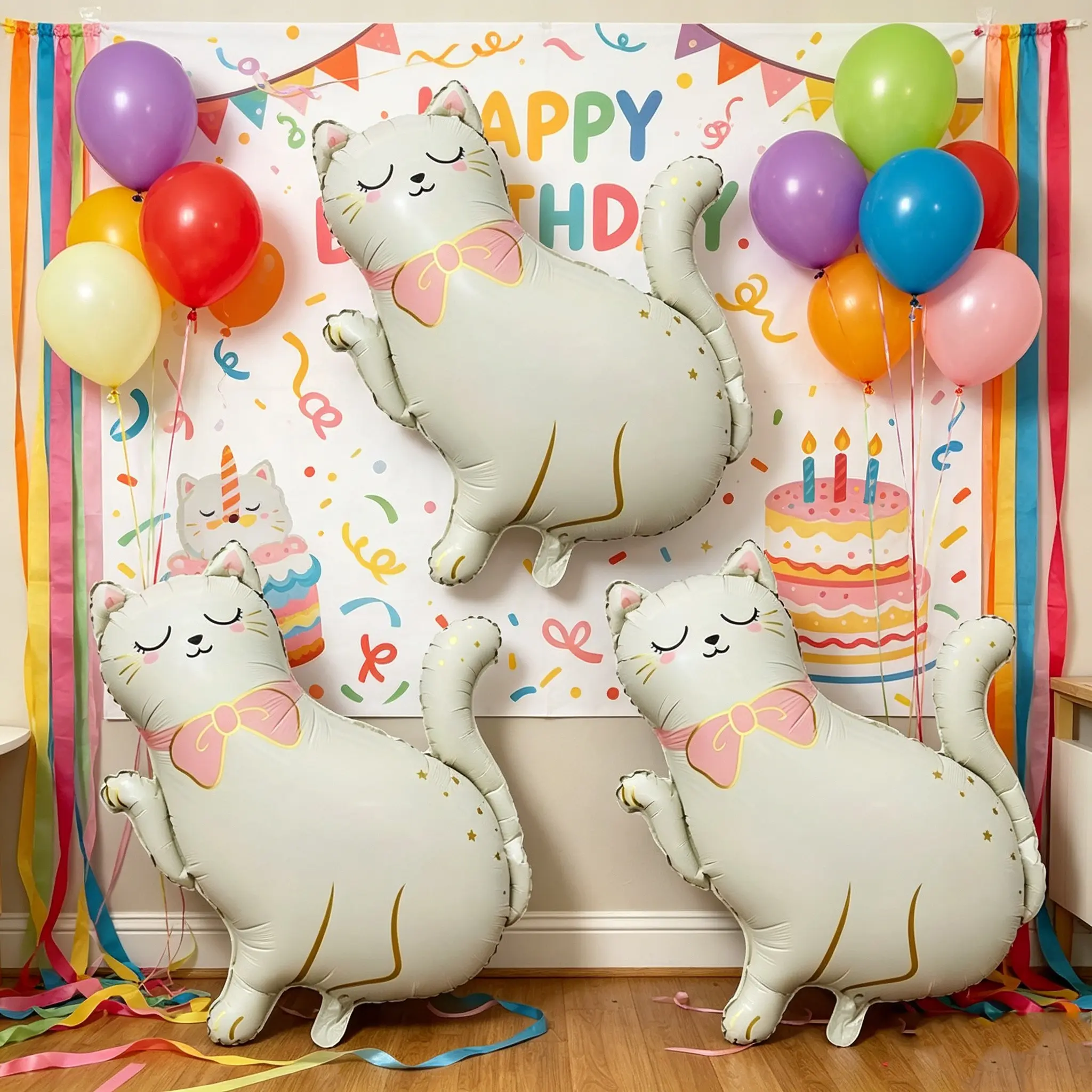 3pcs Matte Cat Aluminum Foil Balloons, Birthday Party Atmosphere Decor, Outdoor Event Gift Props, Charming Pet-Themed Accessories