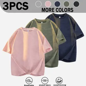Summer Vintage Washed Solid Color Loose Crew Neck Tee For Men, Drop Shoulder Oversize Soft Breathable Casual Basic Half Sleeve Top For Young Men Campus Outdoor Running Daily Outfits, 5 Colors Optional