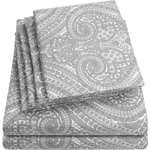 Full Size Bed Sheets - 6 Piece 1500 Supreme Fine Brushed Microfiber Deep Full Sheet Set Bedding - 2 Pillow, Great Value, Full, Paisley Gray