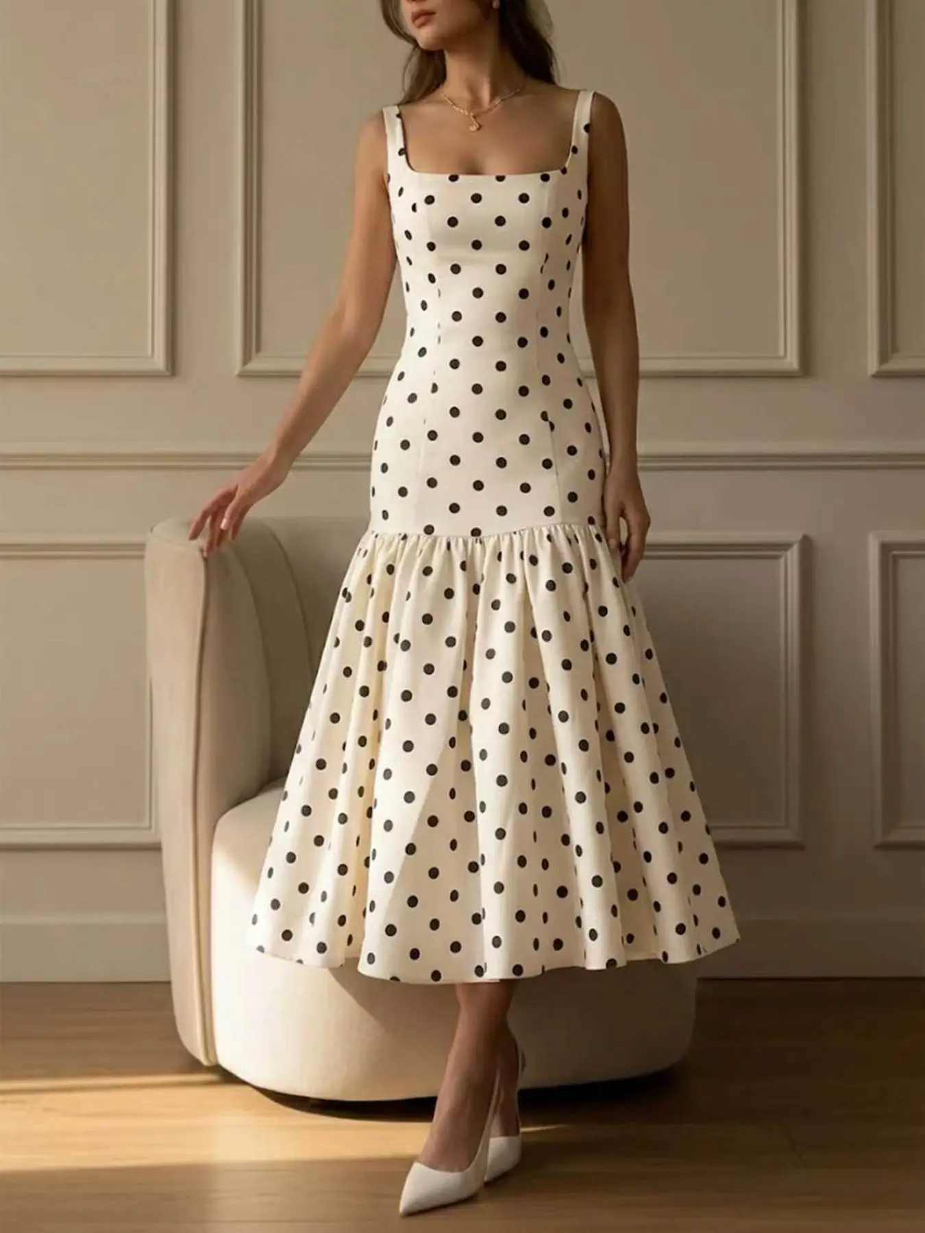 Elegant Square Neck Long Dress for Women, Fish Tail Flared Skirt, Perfect for Weddings, Graduations, Dates, Summer Fashion