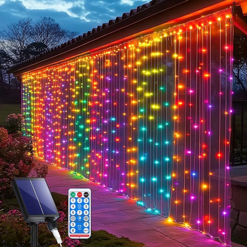 Solar Powered LED Curtain Light String, LED Light String with Remote Control & Timer, Solar Strip Lights, Decorative Light for Home, Garden, Balcony, Garden Decorations
