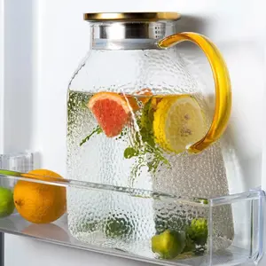Fridge Door Wide Mouth Thickened Reusable High Borosilicate Glass Water Pitcher, 1.8 Liter/60oz Space Saving Leak Proof Beverage Carafe with Airtight Lid, Dishwasher Safe Heat Resistant, for Juice Iced Tea Lemonade Coffee Milk Wine Kitchen Daily Use