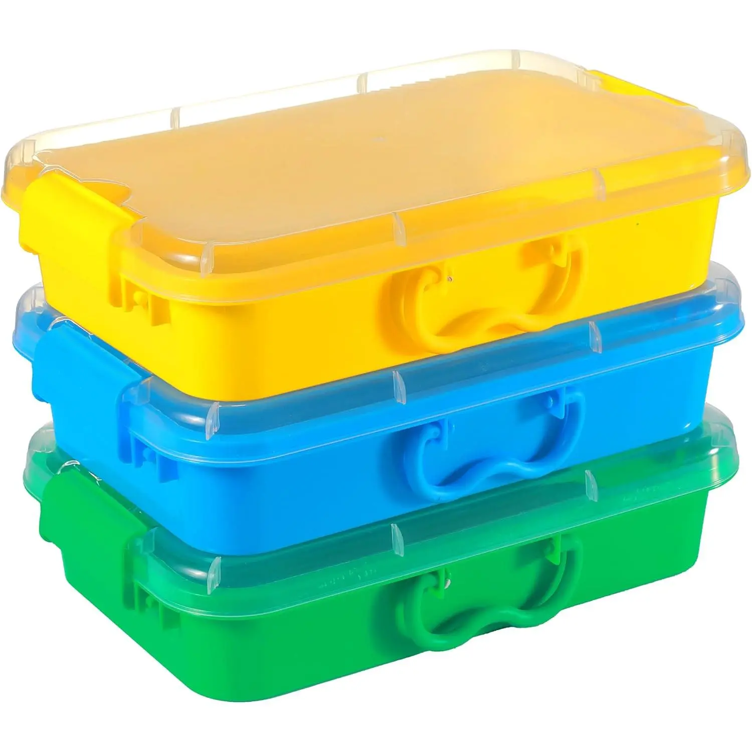 Sensory Bin with Lid for Toddlers 3 Pack 12.8 in, Stackable toy bins| Sandbox for crafts, easy stack activity containers for sand, crafts, puzzles and toys