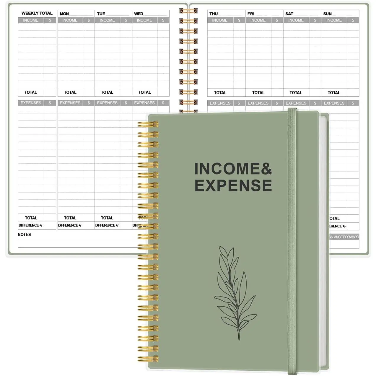 Income & Expense Log Book - A5 Income and Expense  Book for Small Business, Accounting Bookkeeping  for Woman and Man, 5.5" x 8.5", Green Leaf