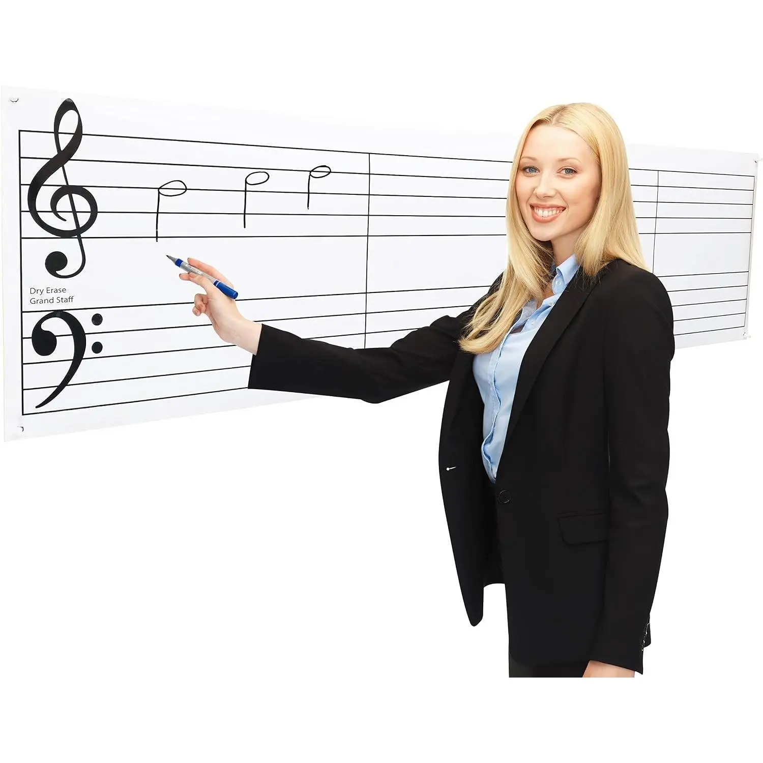 Dry Erase  Grand Staff Laminated Poster, 61" Inches Large  Size for Classroom Lessons, Includes Pen & Eraser