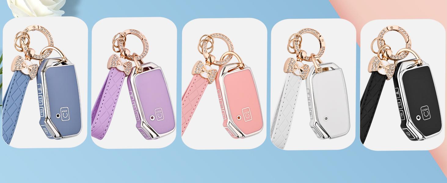 for Kia Key Fob Cover - 5 Button TPU Key Case Shell Protector with Keychain Fit for Kia K5, Forte, Sportage, Soul, Seltos, Telluride, Sorento, Niro (Purple)