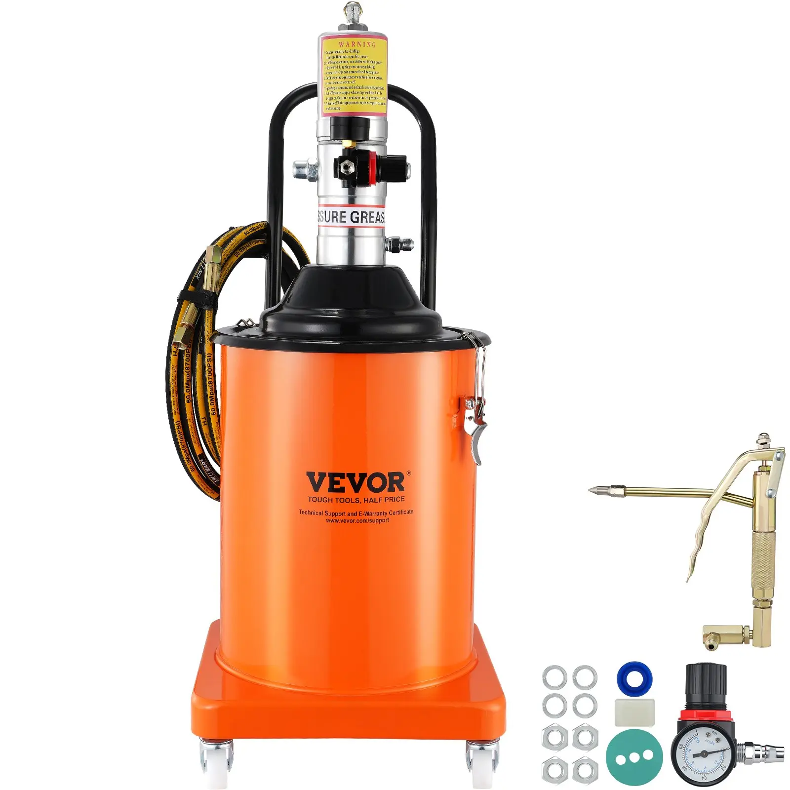 【DealsForYouDays】VEVOR Grease Pump, 5 Gallon 20L, Air Operated Grease Pump with 13 ft High Pressure Hose and Grease Gun, Pneumatic Grease Bucket Pump with Wheels, Portable Lubrication Grease Pump 50:1 Pressure Ratio