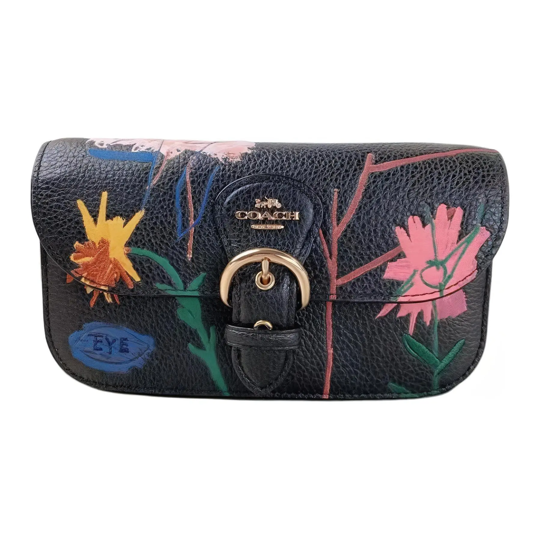 Coach x Basquiat Kleo 19 Graffiti-Print Leather Crossbody Bag for Women, Small, Black