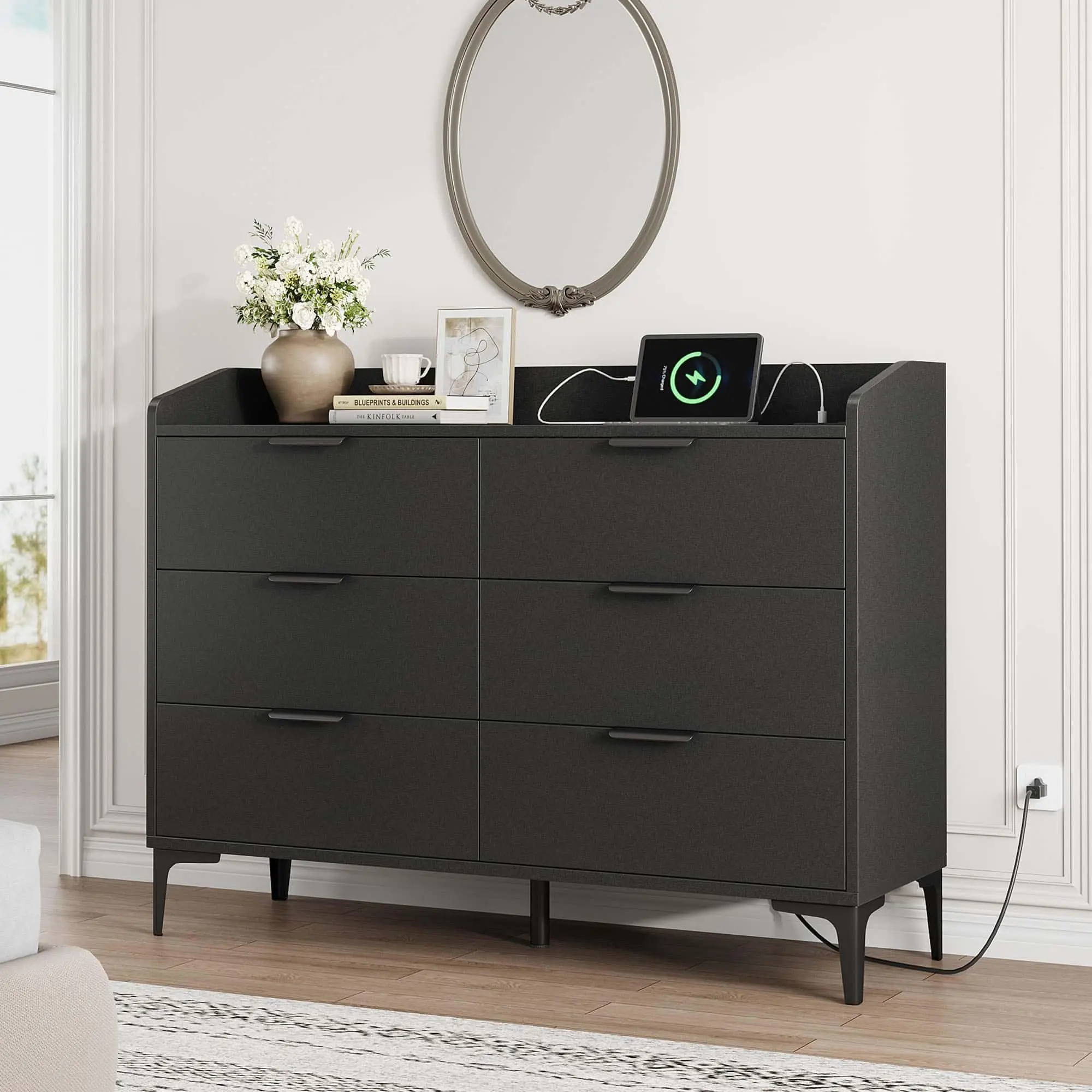 ⚡ Garvee 6-Drawer Tall Dresser with Built-in Power Outlets & USB Ports – Modern Storage Cabinet, Anti-Tip Safety, Deep Drawers for Bedroom & Living Room! 🏡✨