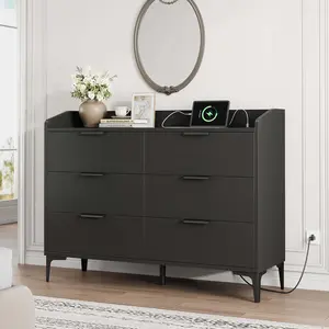 ⚡ Garvee 6-Drawer Tall Dresser with Built-in Power Outlets & USB Ports – Modern Storage Cabinet, Anti-Tip Safety, Deep Drawers for Bedroom & Living Room! 🏡✨